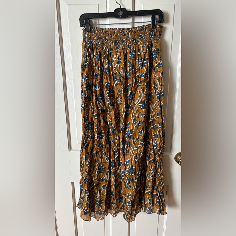 NATURAL LIFE Mustard Floral Tiered Maxi Skirt